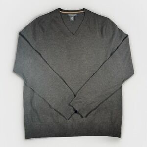 Banana Republic Mens Medium Merino Wool V Neck Sweater Gray Extra Fine